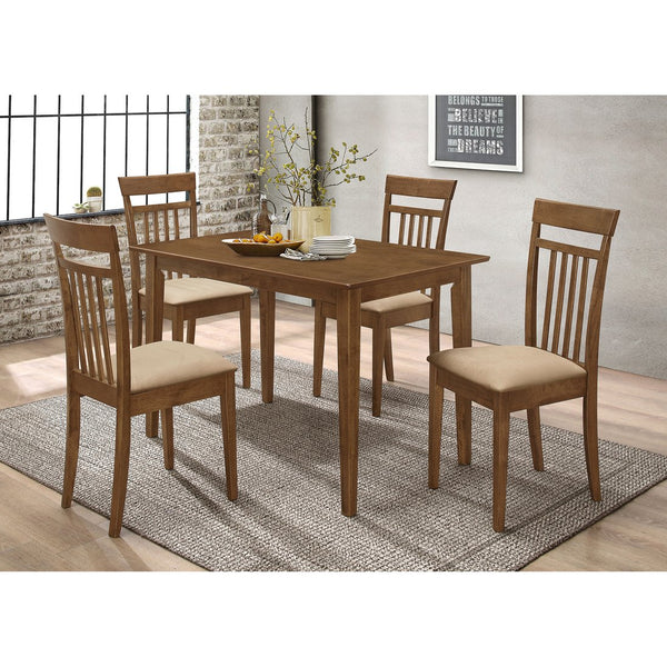 English Elm Liandra Chestnut 5-Piece Dining Set with Slat Back Chairs, Hardwood Veneer, Beige Upholstery Elegance B062P345390