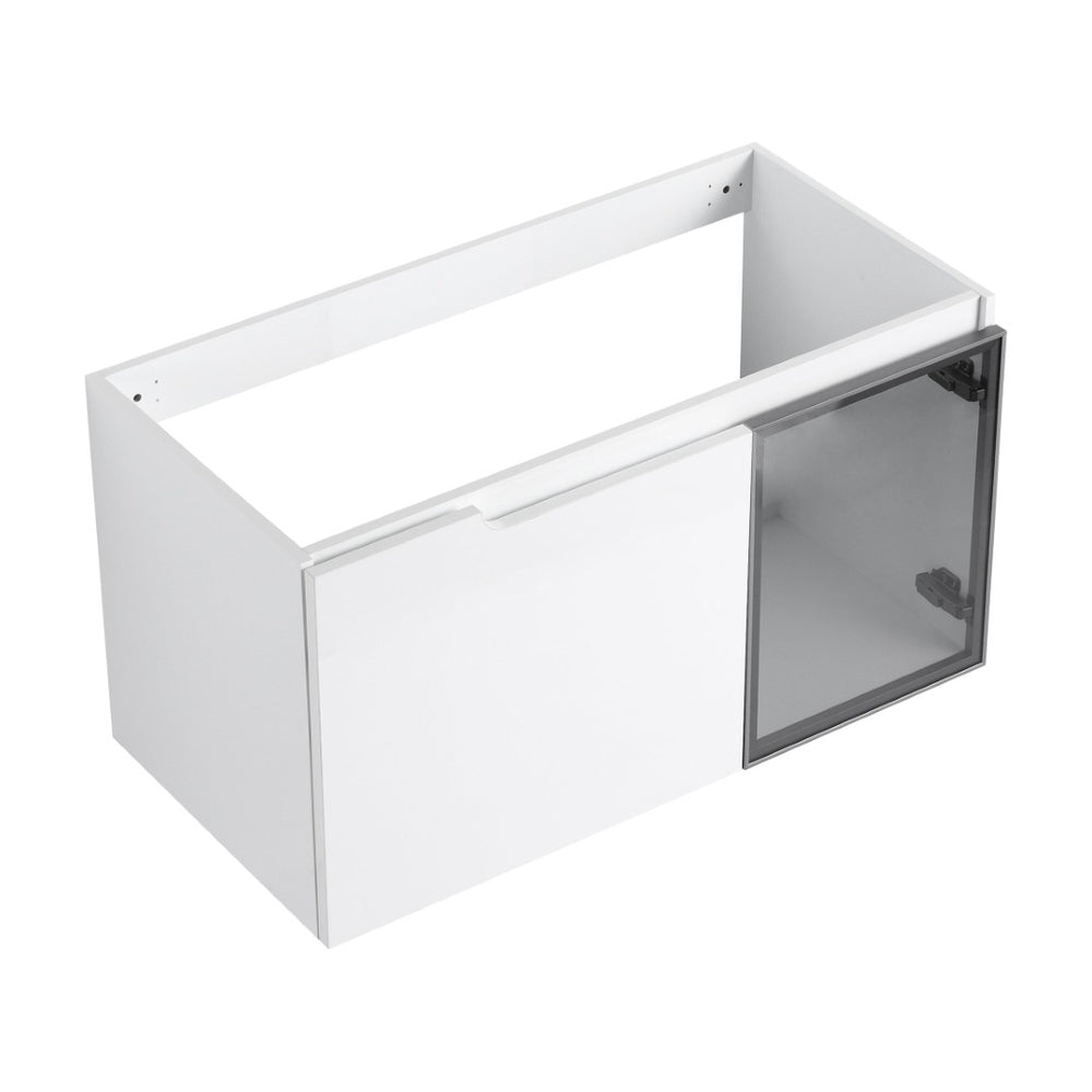 English Elm 36" Floating Bathroom Vanity Glossy White Frosted Glass Soft Close Plywood Cabinet W999P387170