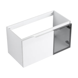 English Elm 36" Floating Bathroom Vanity Glossy White Frosted Glass Soft Close Plywood Cabinet W999P387170