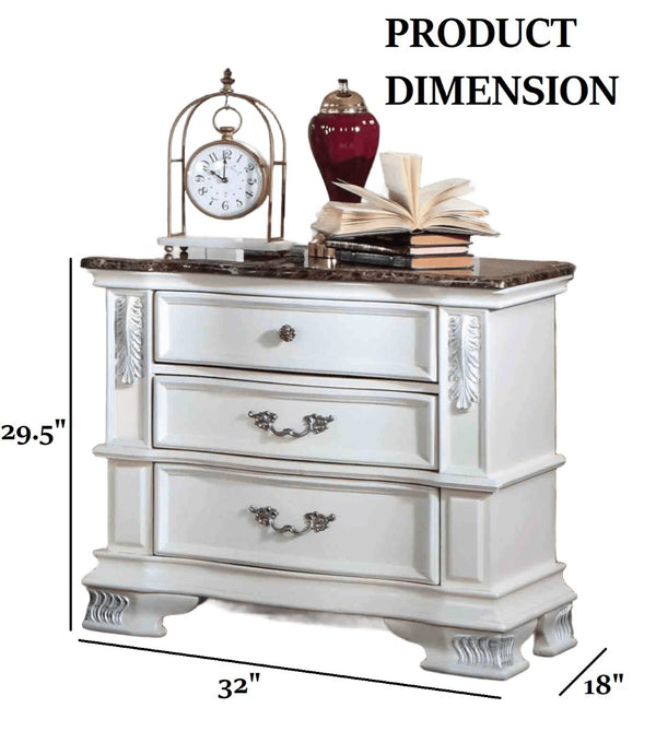 English Elm Traditional Marble Top Nightstand with Dovetail Drawers Cedar Lining Cherry Finish White B2741P436973