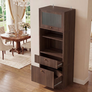 English Elm Tall Freestanding Pantry Cabinet with Adjustable Shelves Drawer and Doors for Kitchen Walnut B2764P483841