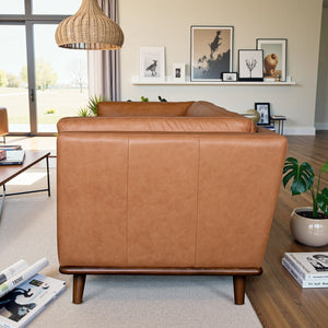 English Elm Phoenix Top Grain Leather Sofa Warm Cognac Three Seat Living Room Comfort B183P493696