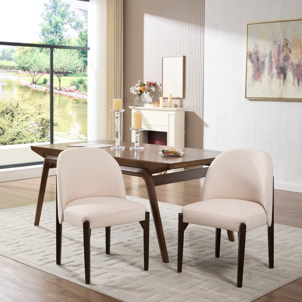 English Elm Wooden Wingback Dining Chairs Upholstered Farmhouse Modern Set with Lumbar Support Beige W3244P429255