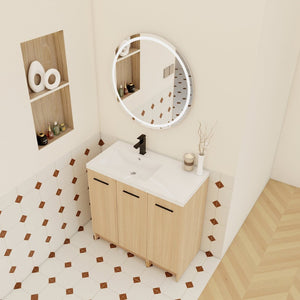 English Elm 36" Floating Bathroom Vanity Light Oak Modular Cabinet with Gel Coat Integrated Sink W3450S00100