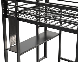 English Elm Loft Bed With Desk And Storage, Full Size Metal Frame For Teens, Stylish Space-Saving Design W2904S00003