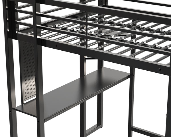 English Elm Loft Bed With Desk And Storage, Full Size Metal Frame For Teens, Stylish Space-Saving Design W2904S00003