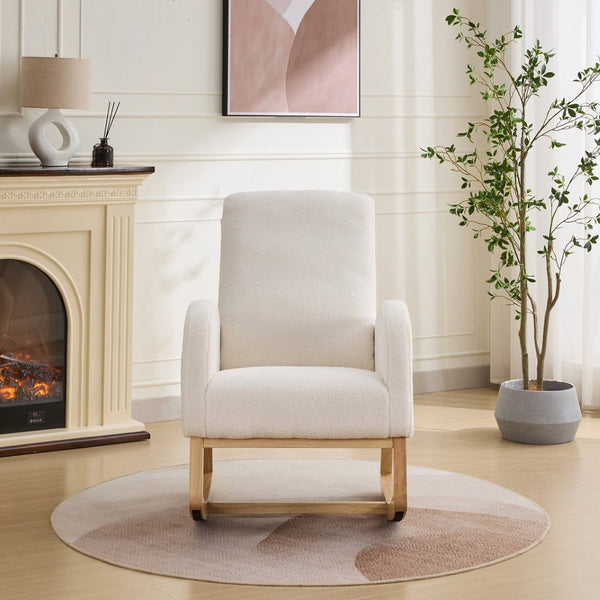 English Elm 27.2"w Wingback Glider Rocker Polyester Nursery Chair with Walnut Rubberwood Base W3188P304604