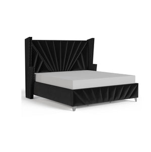 English Elm Bedroom Wooden Queen Bed with High Panel Headboard, Gold Trim Accent, Modern Luxury Design Black 84 L x 40.5 W x 3.3 H B2741S00113
