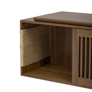 English Elm Mid-Century Extendable Walnut TV Stand with Hidden Litter Box, Cat Scratcher & 78–110" Top N843MP002W