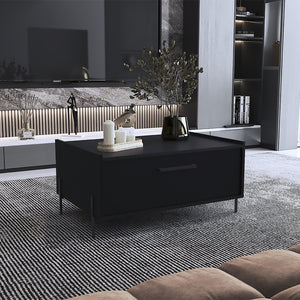 English Elm Coffee Modern engineered wood coffee table with one shelf, sturdy legs, compact storage solution, eco-friendly compliant Black 33.46 L x 23.62 W x 2.76 H B097P250877