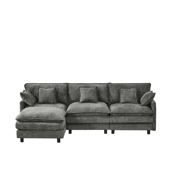 English Elm 101.9-inch Chenille Modular Sofa with Movable Footstool for Living Room Comfort W288S00033