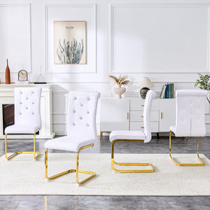English Elm Luxury Pu Upholstered Dining Chair Set of 4 with Channel Stitching and Metal Legs White W1512P491875