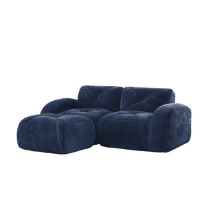 English Elm L-shaped Velvet Sectional Sofa Tufted Modular Design with High Density Foam Boneless Build Blue W714S01592