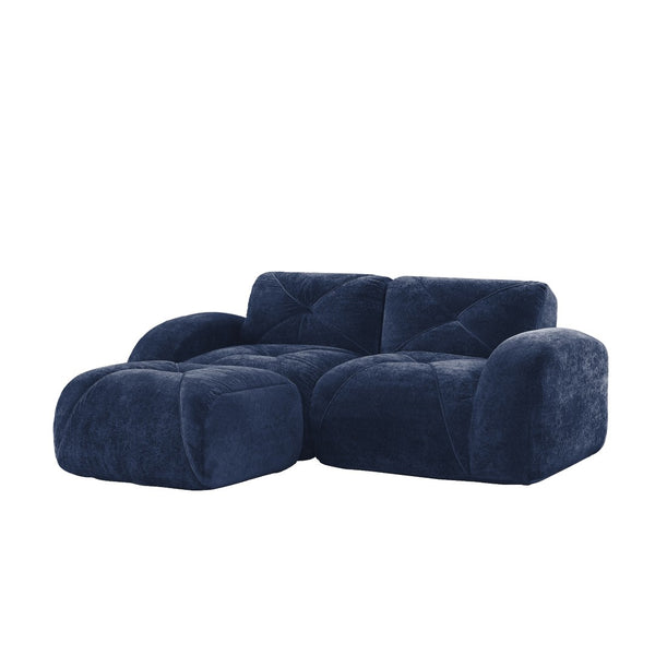 English Elm L-shaped Velvet Sectional Sofa Tufted Modular Design with High Density Foam Boneless Build Blue W714S01592