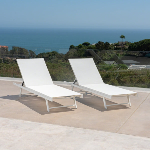 English Elm Outdoor Reclining Chaise Loungers Set of 2 with Steel Frame and Textilene Fabric N770P395917K
