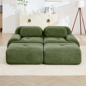 English Elm 2-seat Modular Corduroy Sofa Ergonomic Curved Design with Resilient Cushioning for Living Rooms Olive Green W714S01256