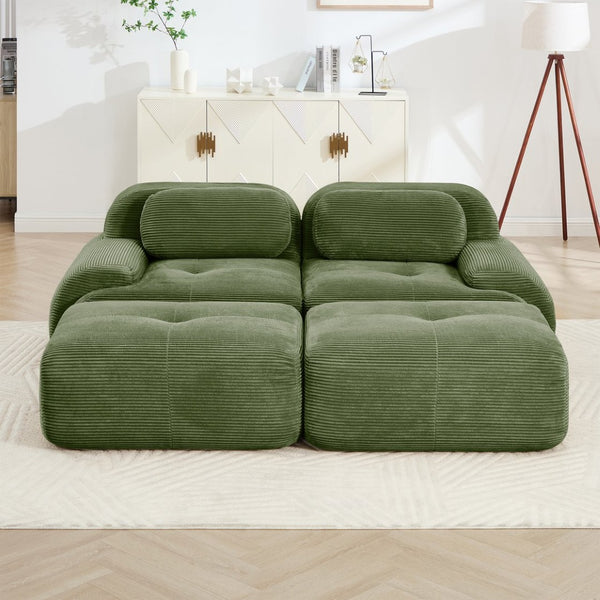 English Elm 2-seat Modular Corduroy Sofa Ergonomic Curved Design with Resilient Cushioning for Living Rooms Olive Green W714S01256