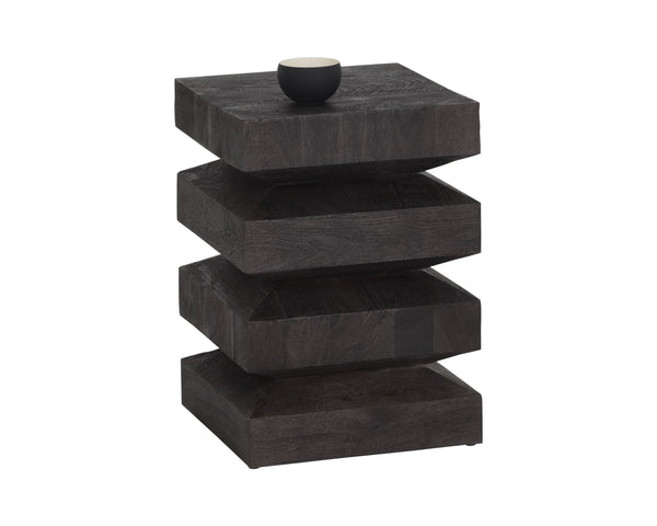 Sunpan Cormac End Table - Handcrafted Solid Acacia Wood with Unique Textures for Stylish Living Spaces Dark Brown