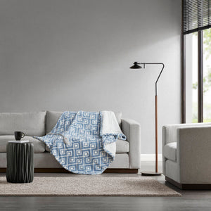 English Elm 1 Pcs Dream Soft Heated Throw - Cozy 50X60" Blue Geo Blanket For Ultimate Warmth & Comfort B035P319634