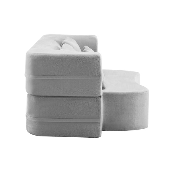 English Elm Queen Plush Floor Sofa Futon with 4 Pillows — Modern Foam Folding Couch Mattress for Living Room Guest Bedroom LIGHT GREY W3612P336072