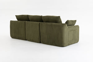English Elm L Shaped Corduroy Modular Sectional with Cloud Cushions Footstool and Lumbar Pillows Emerald W395S00139