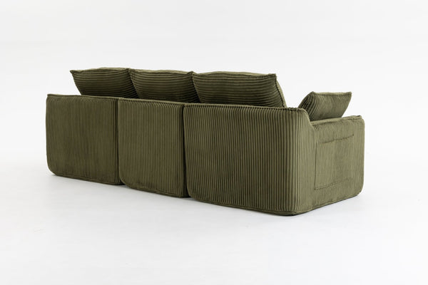 English Elm L Shaped Corduroy Modular Sectional with Cloud Cushions Footstool and Lumbar Pillows Emerald W395S00139
