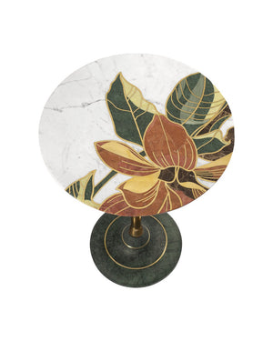 Currey & Company Roselle Stone Inlay Accent Table - Handcrafted Limited Edition Decor For Chic Home Interiors Gold Green & Pink Marble ,Carrara Marble ,Stainless Steel ,Brass 4000-0222-currey-company