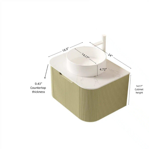 English Elm Dina Floating Bathroom Vanity with Sintered Stone Top and Crystal Glass Basin Light Green,White W2615S00559