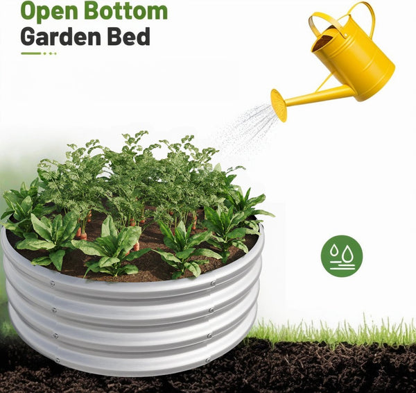 English Elm 2PCS Tall Round Raised Garden Beds 32" x 11.4" Metal Planter Boxes for Vegetables Flowers Herbs Silver W840P321518