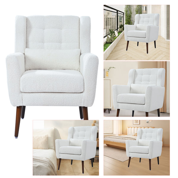 English Elm Modern Accent Chair Upholstered Armchair with Chenille Fabric, Ergonomic Padded Seat, Wood Legs for Living Room Seating Comfort and Stylish Mid Century Flair White W1028P236468