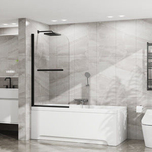 English Elm Goodyo Frameless Bathtub Pivot Screen Tempered Glass Panel with Matte Black Hardware D163147916