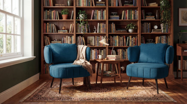 English Elm Decorative Chenille Barrel Tub Chair with Pocket Coil Cushion for Cozy Reading Nooks Blue W5188P462024