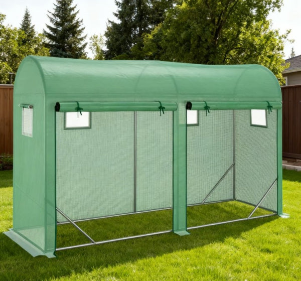 English Elm Greenhouse,walk-in Lean-to Steel Frame Garden Shelter with Mesh Vents and Uv Pe Cover T3971P422248