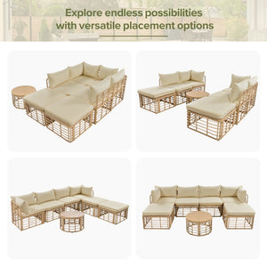 English Elm Go Modular 7 Piece Pe Rattan Patio Sectional with Cushions for Backyard Entertaining N704G201233D