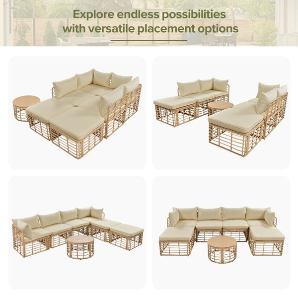 English Elm Go Modular 7 Piece Pe Rattan Patio Sectional with Cushions for Backyard Entertaining N704G201233D