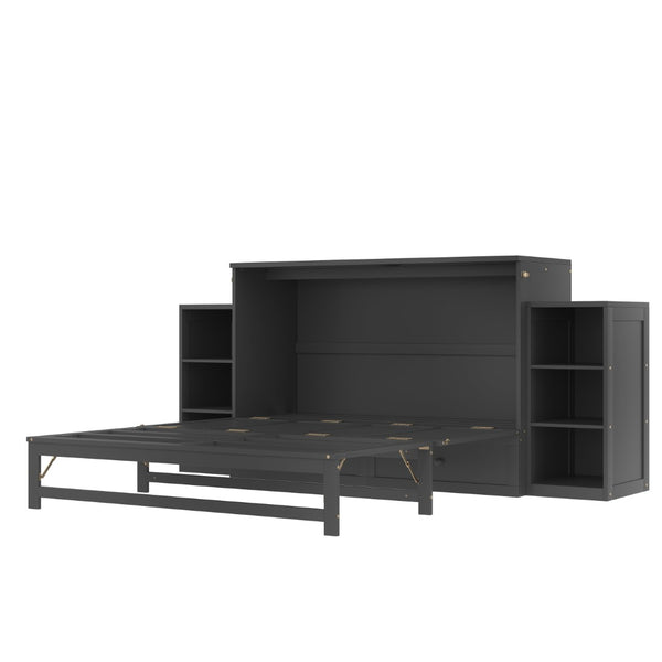 English Elm Queen Vintage Dark Gray Murphy Bed With Storage Drawers & Shelves - Perfect For Compact Spaces! W1580S00257-GIGA