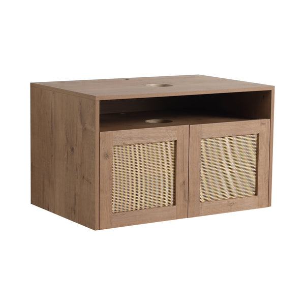English Elm 30" Imitative Oak Wall-Mount Vanity Cabinet, 2 Soft-Close Doors, Scratch & Water-Resistant Plywood Finish W999P342103