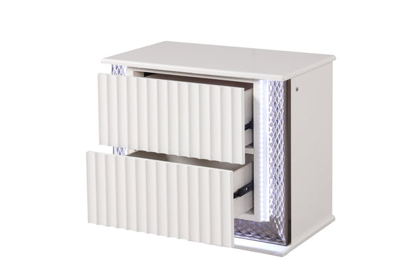 English Elm Fabio Contemporary Queen 5Pc Bedroom Set With Led Lighting, Diamond Accents & White Wood Finish P2 B009S01582-GIGA