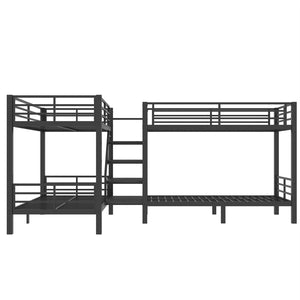 English Elm Twin L-shaped Steel Bunk Bed with Built-in Shelving and Full Guardrails Matte Black W1580S00439