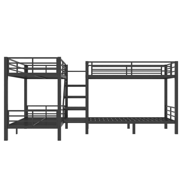 English Elm Twin L-shaped Steel Bunk Bed with Built-in Shelving and Full Guardrails Matte Black W1580S00439
