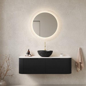 English Elm Dina Floating Bathroom Vanity with Crystal Glass Basin and Sintered Stone Top Black,White W2615S00266
