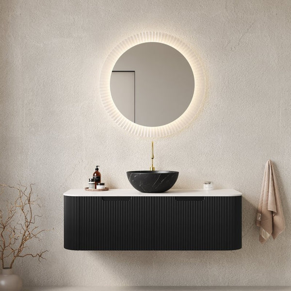 English Elm Dina Floating Bathroom Vanity with Crystal Glass Basin and Sintered Stone Top Black,White W2615S00266