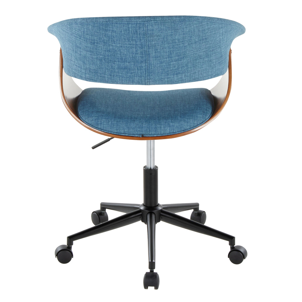 English Elm Vintage Mid-Century Modern Office Chair by LumiSource — Swivel Adjustable Upholstered Seat, Walnut Accents Blue B202P223930
