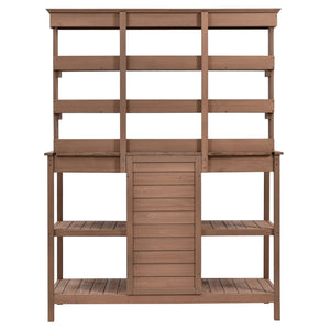 English Elm TOPMAX 66" Wooden Potting Bench with 36" Counter Height, 2 Drawers, Cabinet & Spacious Workstation Brown WF300211AAD