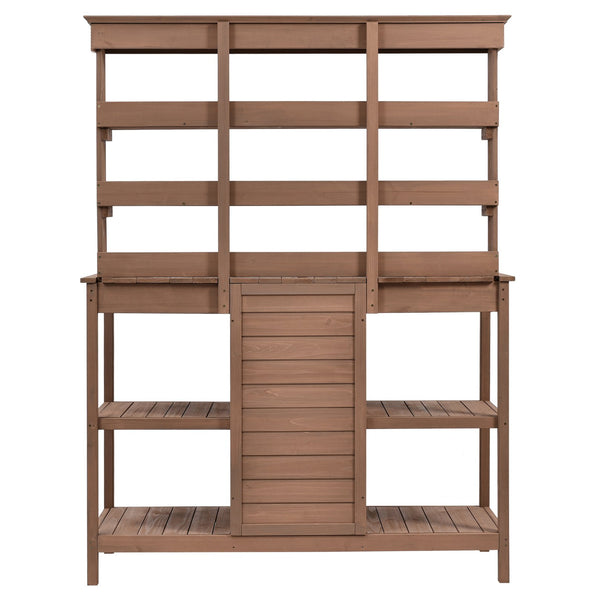 English Elm TOPMAX 66" Wooden Potting Bench with 36" Counter Height, 2 Drawers, Cabinet & Spacious Workstation Brown WF300211AAD