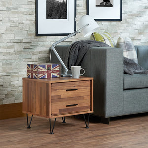 English Elm 2 Drawers Nightstand With Chrome Metal Legs - Stylish Walnut Finish For Modern Bedroom & Living Spaces B016P253802