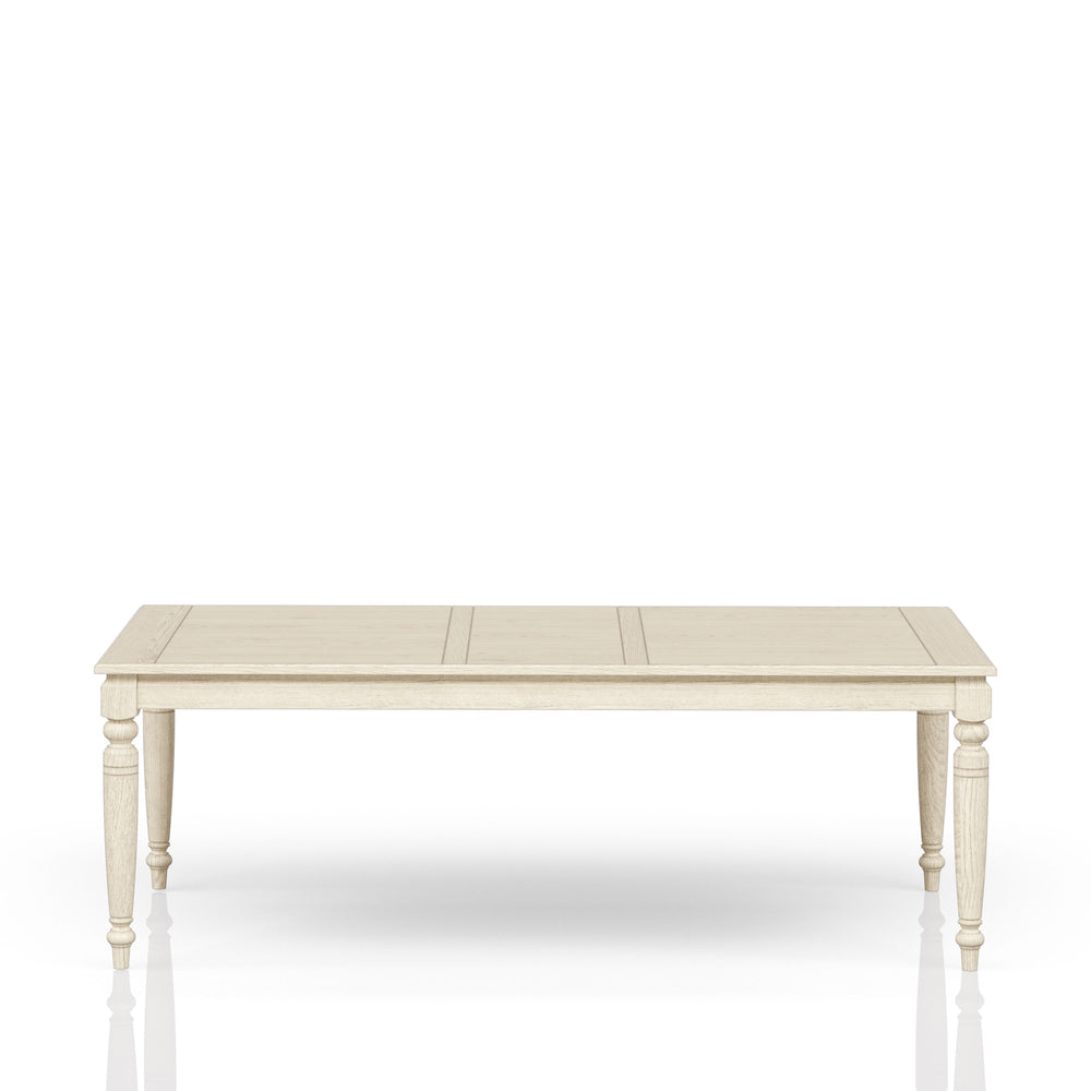 English Elm Table with Leaf Solid Wood Dining Table with 18" Extendable Leaf, Whitewashed Coastal Farmhouse Charm White 73.75 L x 45.75 W x 7.5 H B2699P346373