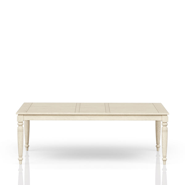 English Elm Table with Leaf Solid Wood Dining Table with 18" Extendable Leaf, Whitewashed Coastal Farmhouse Charm White 73.75 L x 45.75 W x 7.5 H B2699P346373
