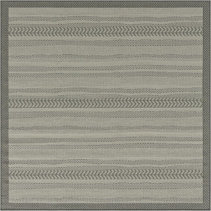Unique Loom Outdoor Border Lines Machine Made Border Rug Gray, Gray/Silver 6' 1" x 6' 1"