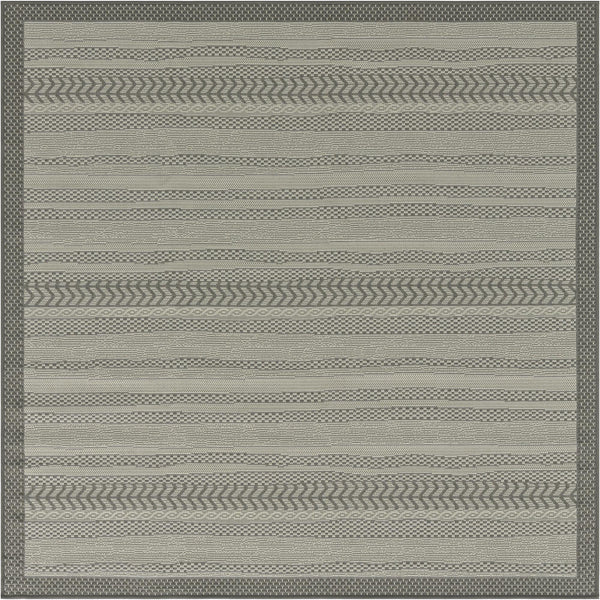 Unique Loom Outdoor Border Lines Machine Made Border Rug Gray, Gray/Silver 6' 1" x 6' 1"